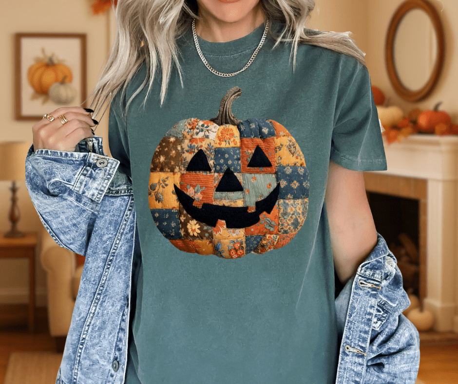Patchwork Carved Pumpkin Graphic Tee - Tees - The Red Rival