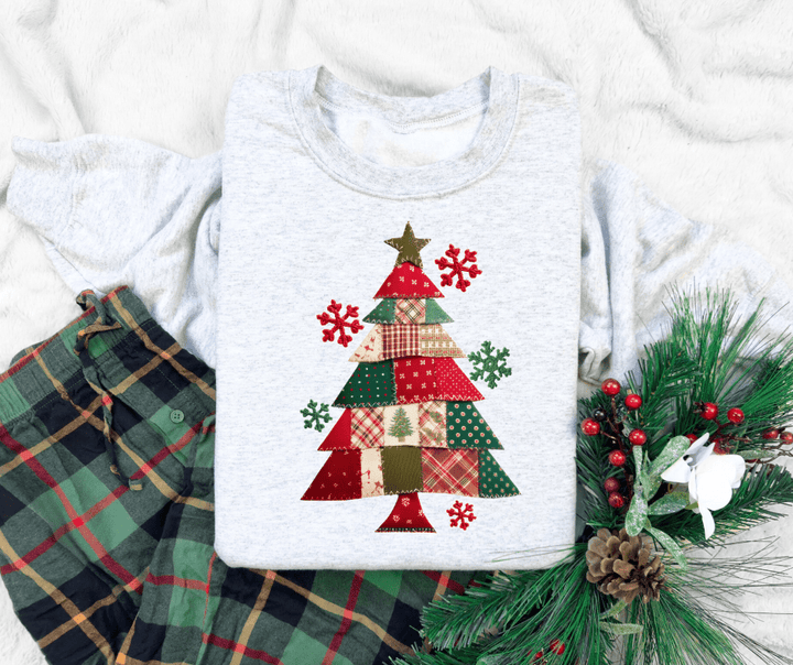 Patchwork Christmas Tree Ash Tee or Sweatshirt - Graphic Tee - The Red Rival