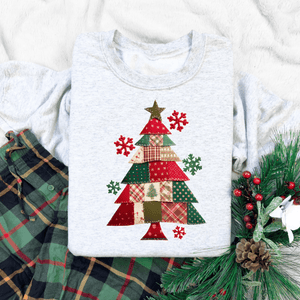 Patchwork Christmas Tree Ash Tee or Sweatshirt - Graphic Tee - The Red Rival