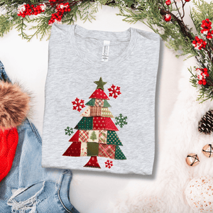 Patchwork Christmas Tree Ash Tee or Sweatshirt - Graphic Tee - The Red Rival