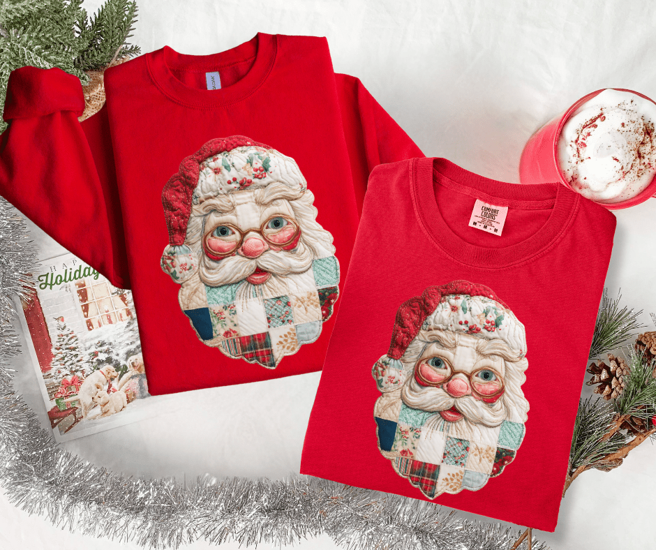 Patchwork Santa Red Tee or Sweatshirt - Graphic Tee - The Red Rival