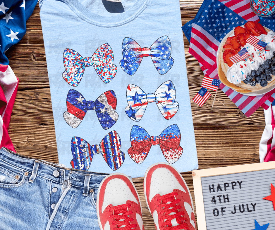Patriotic Bow Pattern Light Blue Tee - Graphic Tee - The Red Rival