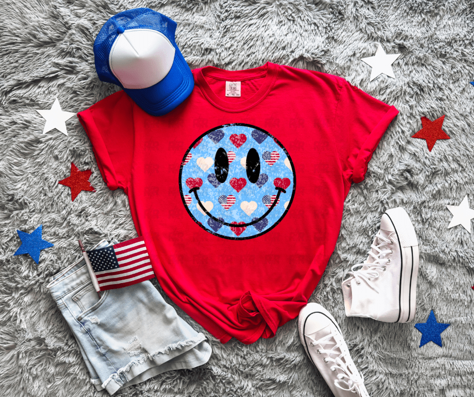 Patriotic Heart Smiley Face - Graphic Tee - The Red Rival