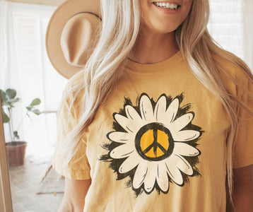 Peace Sunflower Mustard Tee - Graphic Tee - The Red Rival