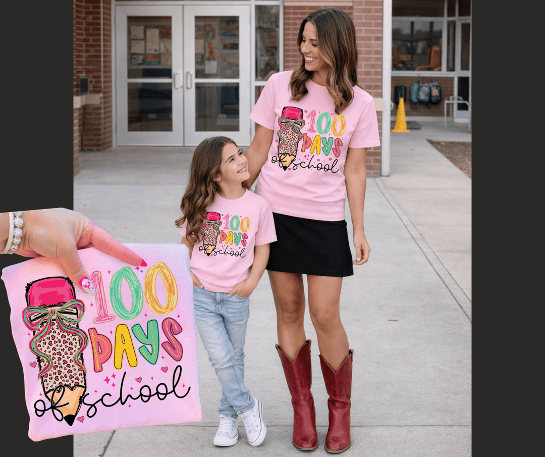 Pencil Bow 100 Days of School Light Pink Tee or Sweatshirt - Tees - The Red Rival