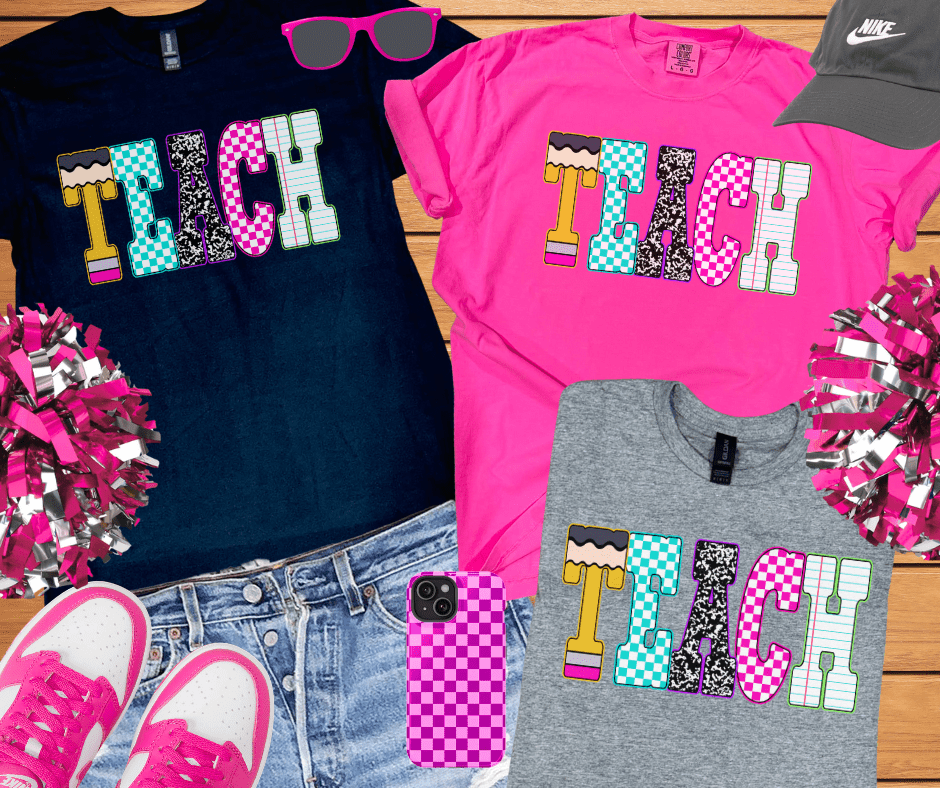 Pencil, Checkered, Composition, Notebook TEACH Letters (Pick Your Tee Color) - Tees - The Red Rival