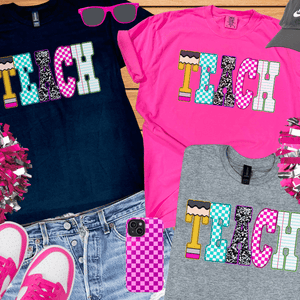 Pencil, Checkered, Composition, Notebook TEACH Letters (Pick Your Tee Color) - Tees - The Red Rival