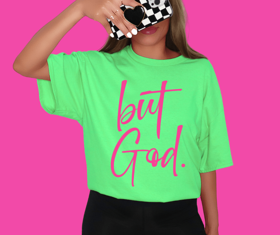 Pink but God. on Lime Green Tee - Graphic Tee - The Red Rival