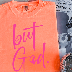 Pink but God. on Neon Orange Tee - Graphic Tee - The Red Rival