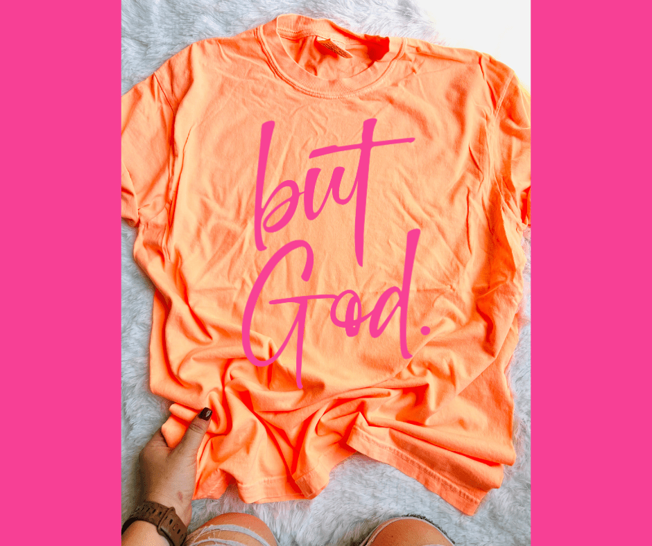 Pink but God. on Neon Orange Tee - Graphic Tee - The Red Rival