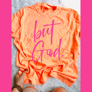 Pink but God. on Neon Orange Tee - Graphic Tee - The Red Rival