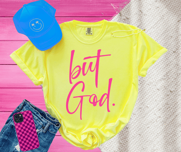 Pink but God. on Neon Yellow Tee - Graphic Tee - The Red Rival