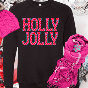 Pink Checkered HOLLY JOLLY (Select your Color & Style) - Graphic Tee - The Red Rival