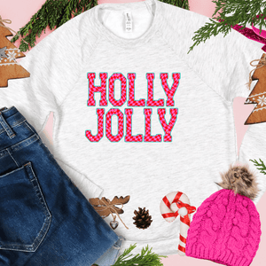 Pink Checkered HOLLY JOLLY (Select your Color & Style) - Graphic Tee - The Red Rival