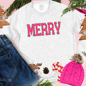 Pink Checkered MERRY (Select your Color & Style) - Graphic Tee - The Red Rival