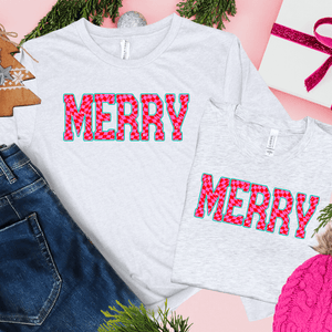 Pink Checkered MERRY (Select your Color & Style) - Graphic Tee - The Red Rival