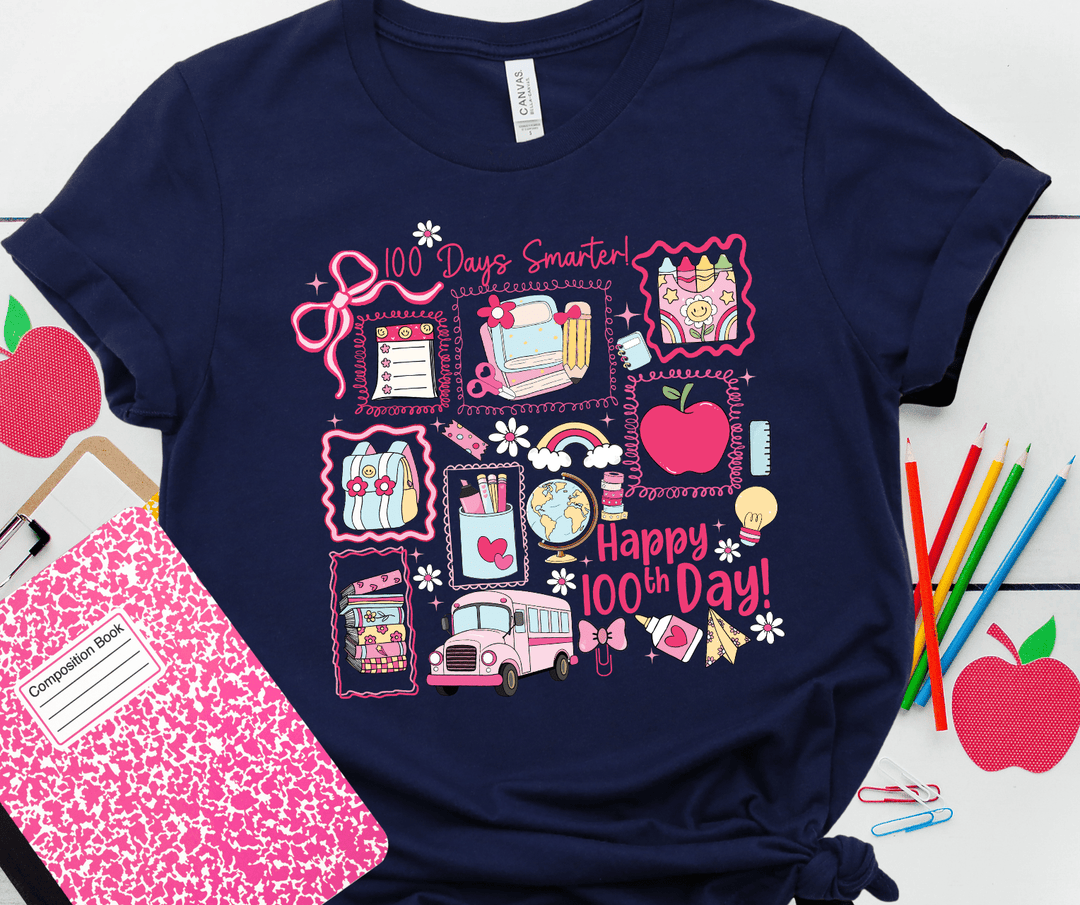 Pink Collage 100 Days of School Navy Tee - Tees - The Red Rival