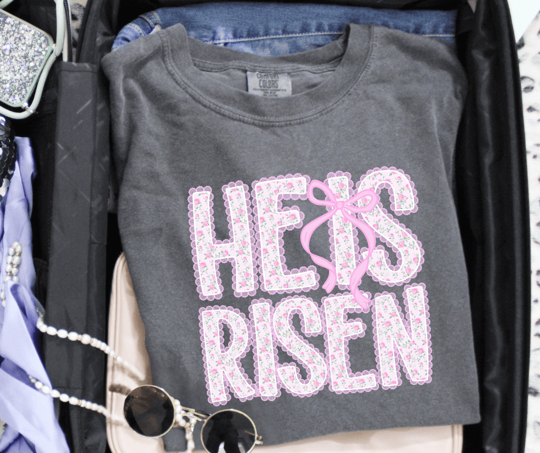 Pink Coquette He Is Risen Pepper Tee - Tees - The Red Rival