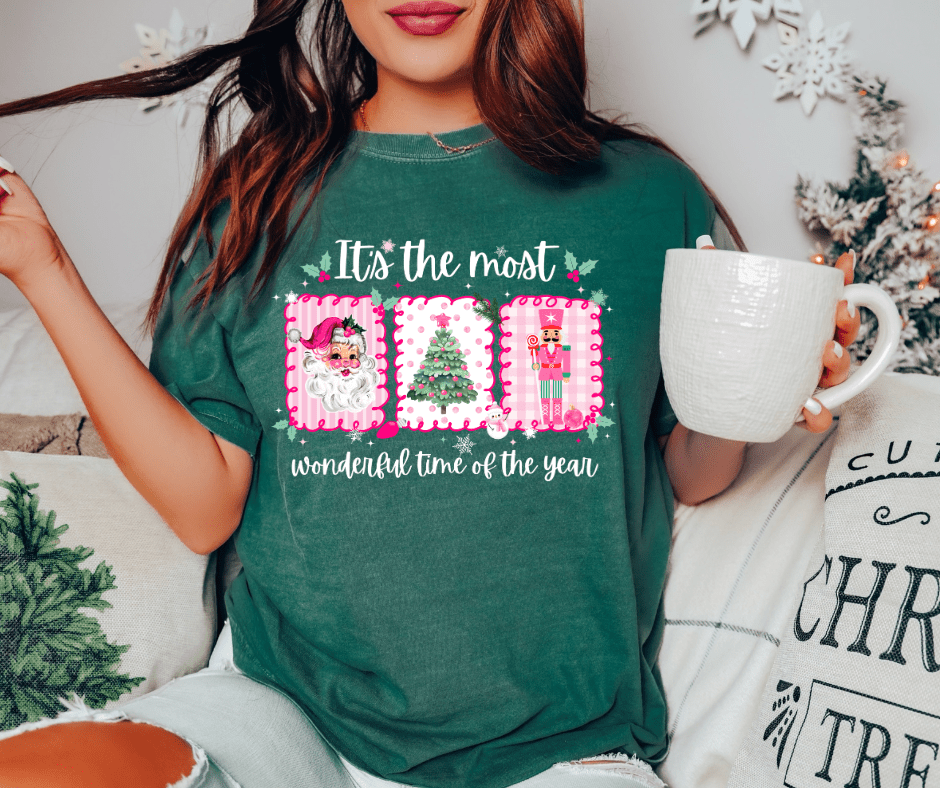 Pink Doodle It's the Most Wonderful Time of the Year Green Tee - Graphic Tee - The Red Rival