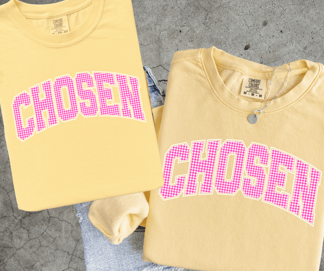 Pink Gingham Chosen Yellow Tee or Sweatshirt - Tees - The Red Rival