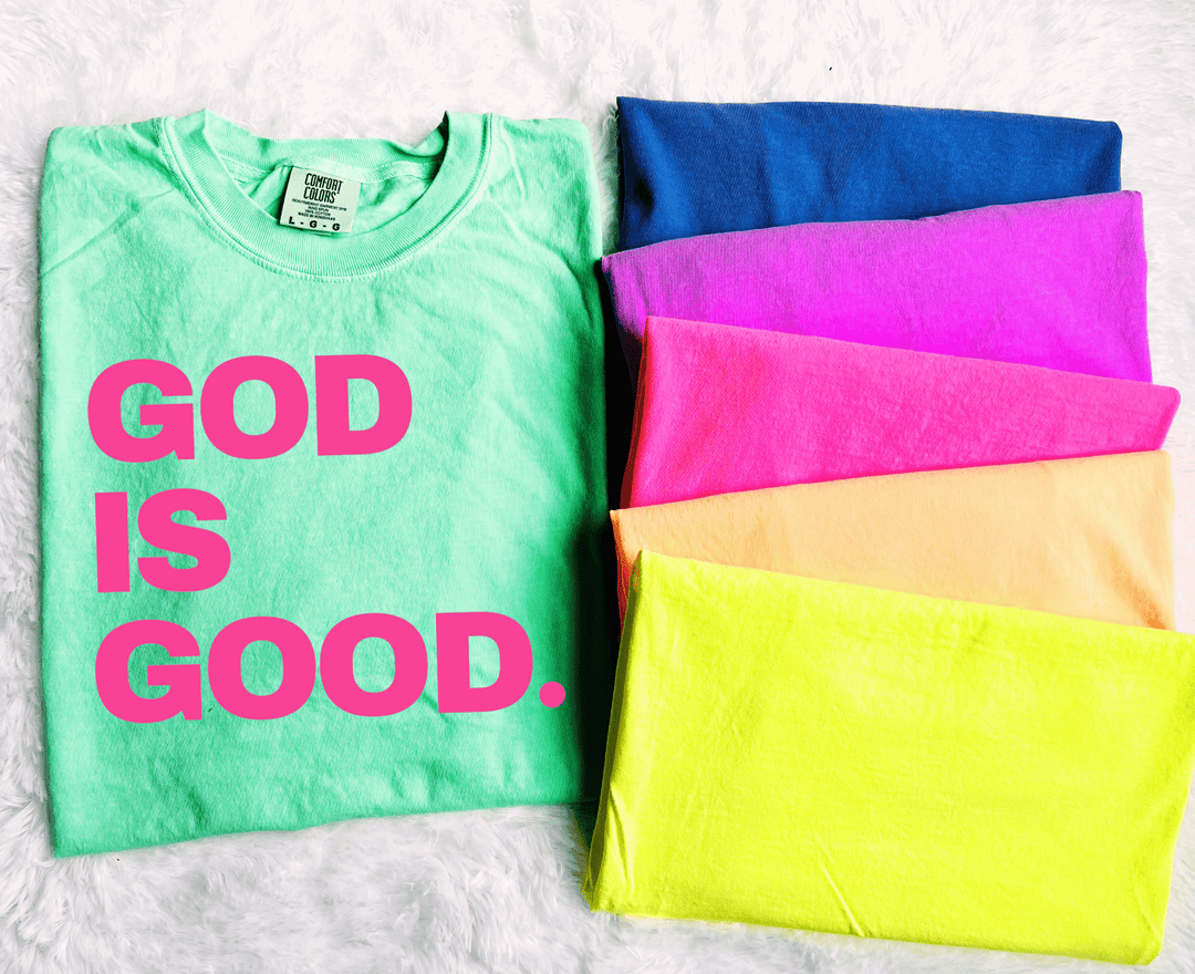 Pink God Is Good on Green Tee - Graphic Tee - The Red Rival