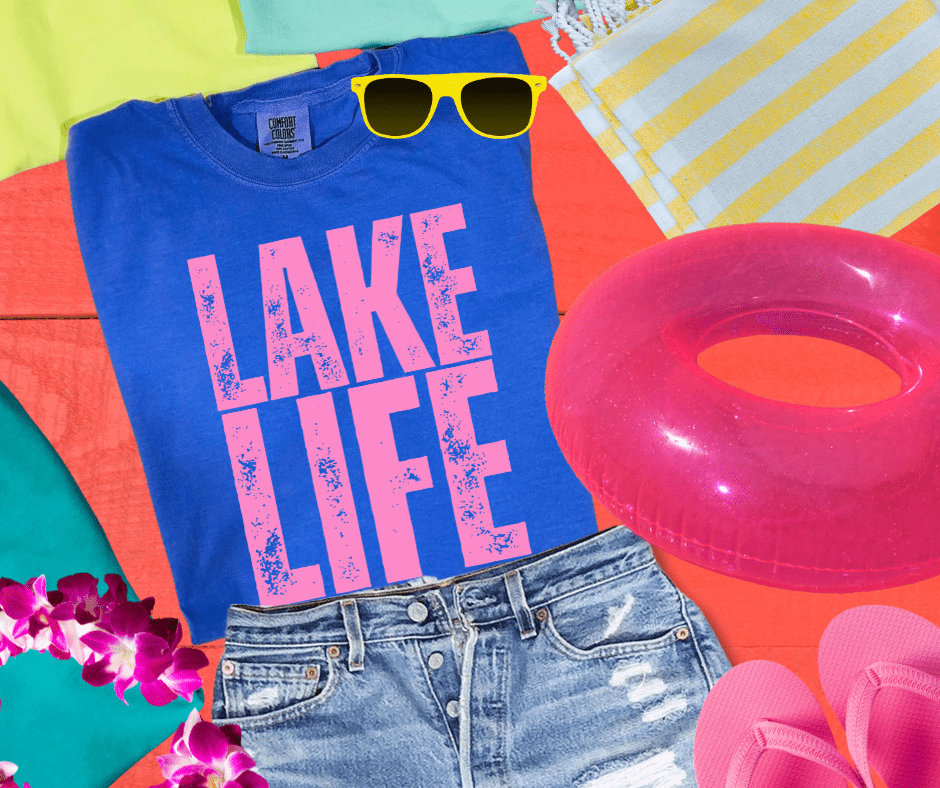 Pink Lake Life on Blue Tee - Graphic Tee - The Red Rival
