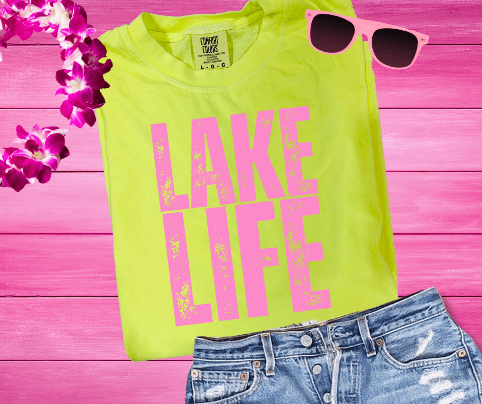 Pink Lake Life on Yellow Tee - Graphic Tee - The Red Rival