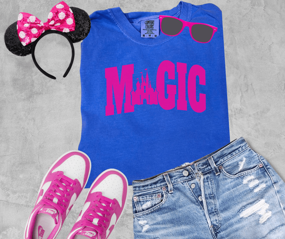 Pink Magic Disney Castle Blue Tee - Graphic Tee - The Red Rival