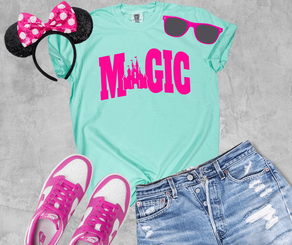 Pink Magic Disney Castle Mint Tee - Graphic Tee - The Red Rival
