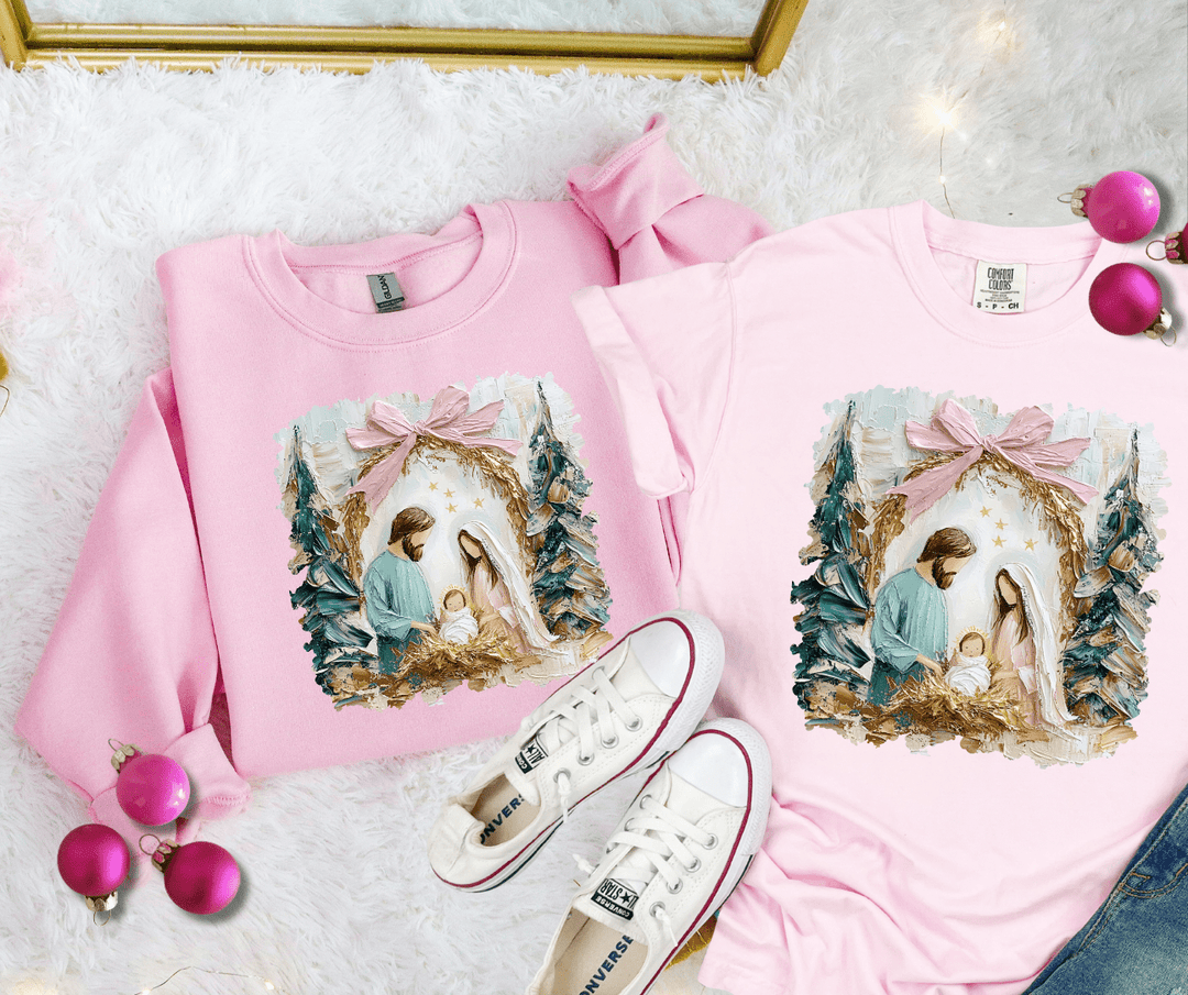 Pink Nativity Scene Tee or Sweatshirt - Graphic Tee - The Red Rival