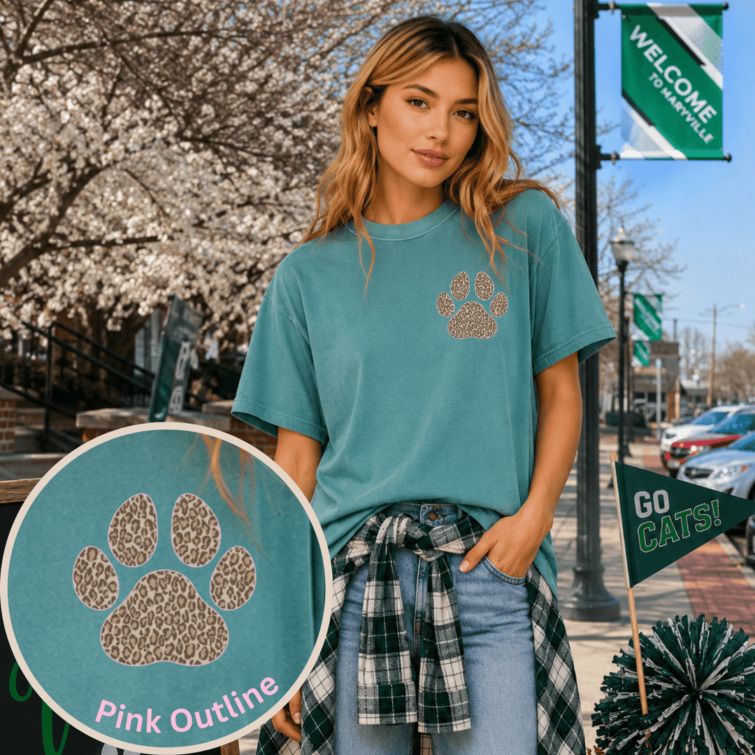 Pink Outline Leopard Paw Green Tee - Tees - The Red Rival