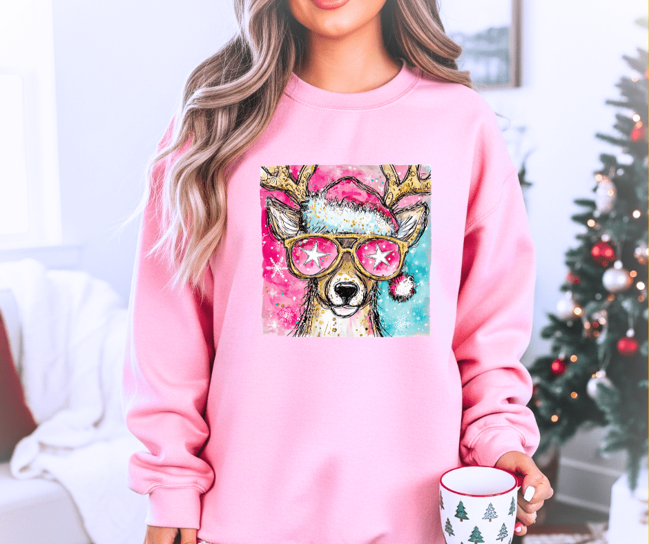 Pink Star Reindeer Pink Tee or Sweatshirt - Tees - The Red Rival