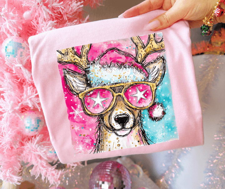 Pink Star Reindeer Pink Tee or Sweatshirt - Tees - The Red Rival