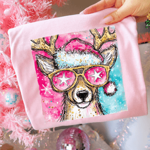 Pink Star Reindeer Pink Tee or Sweatshirt - Tees - The Red Rival