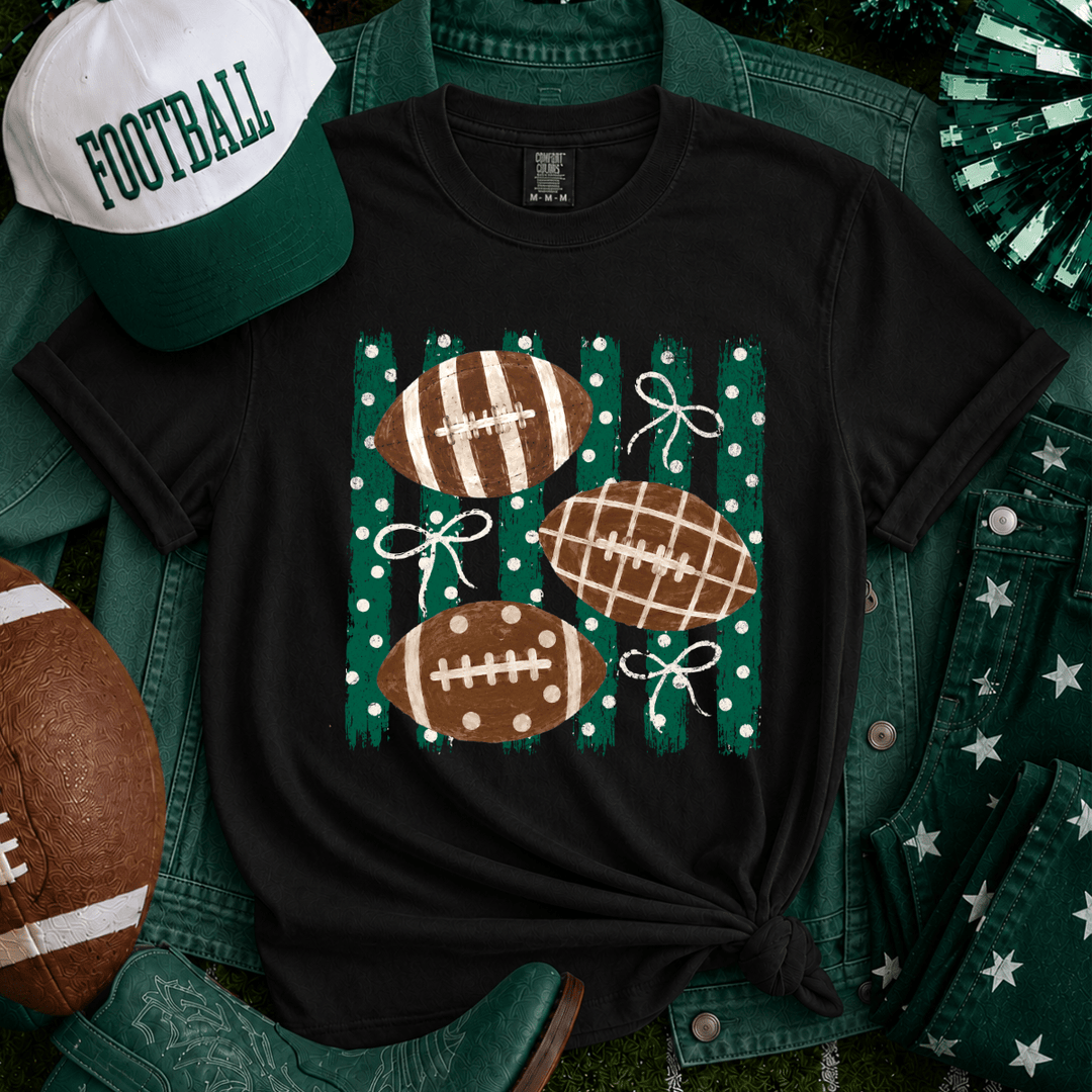Polk-a-dot Strips Patterned Footballs Black Tee - Tees - The Red Rival