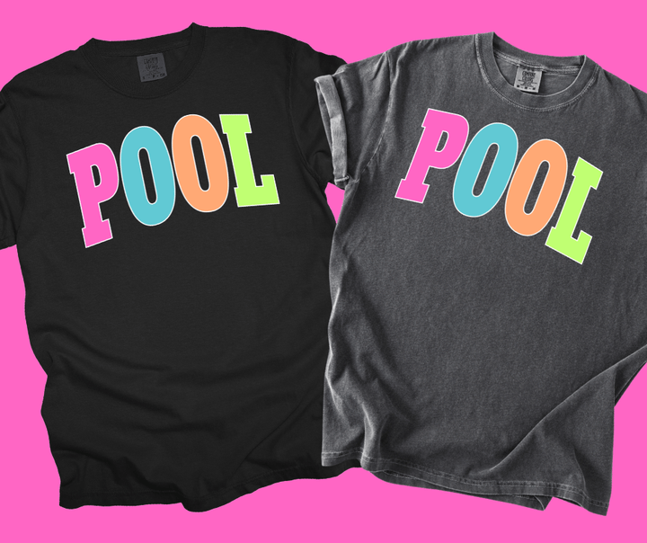 POOL - Multi - Color Varsity Letters (Pick your tee color) - Graphic Tee - The Red Rival