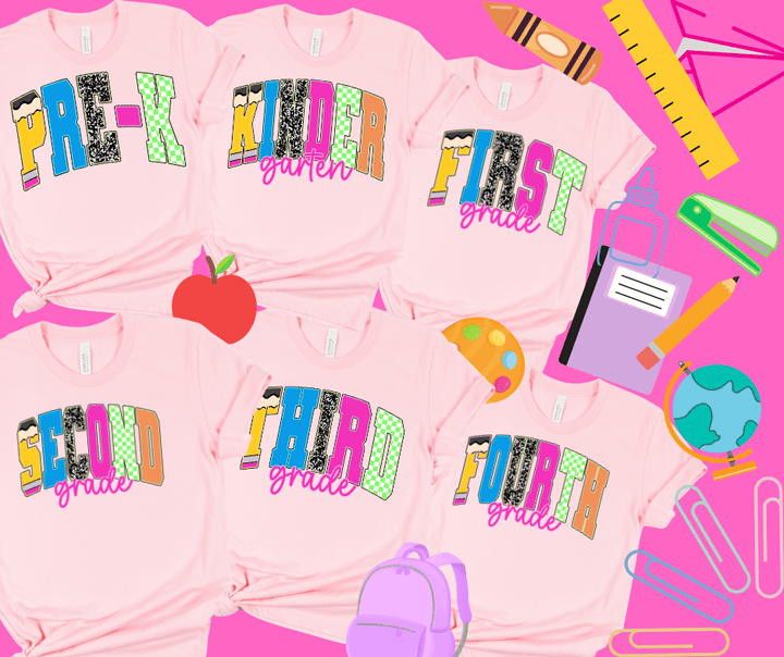 Preppy Grade Level Letters (Pick Your Grade Level & Tee Color) - Graphic Tee - The Red Rival