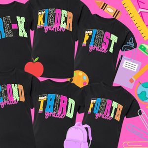 Preppy Grade Level Letters (Pick Your Grade Level & Tee Color) - Graphic Tee - The Red Rival