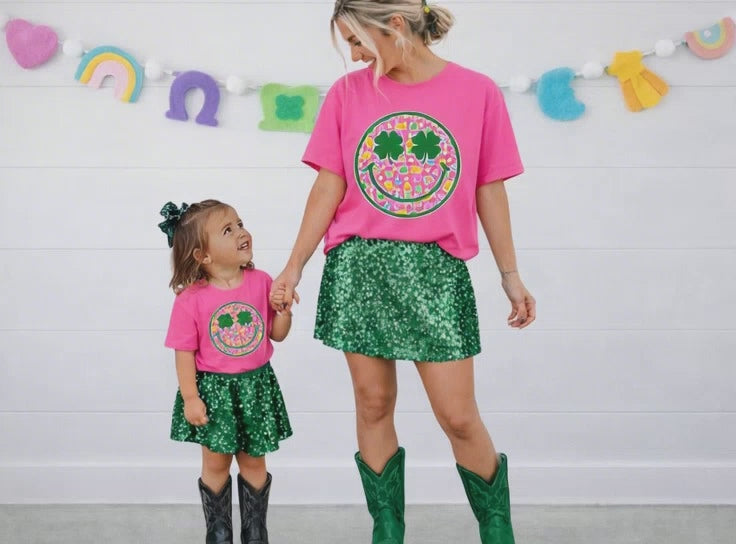 St Pats Doodle Icons Happy Face Pink Tee or Sweatshirt