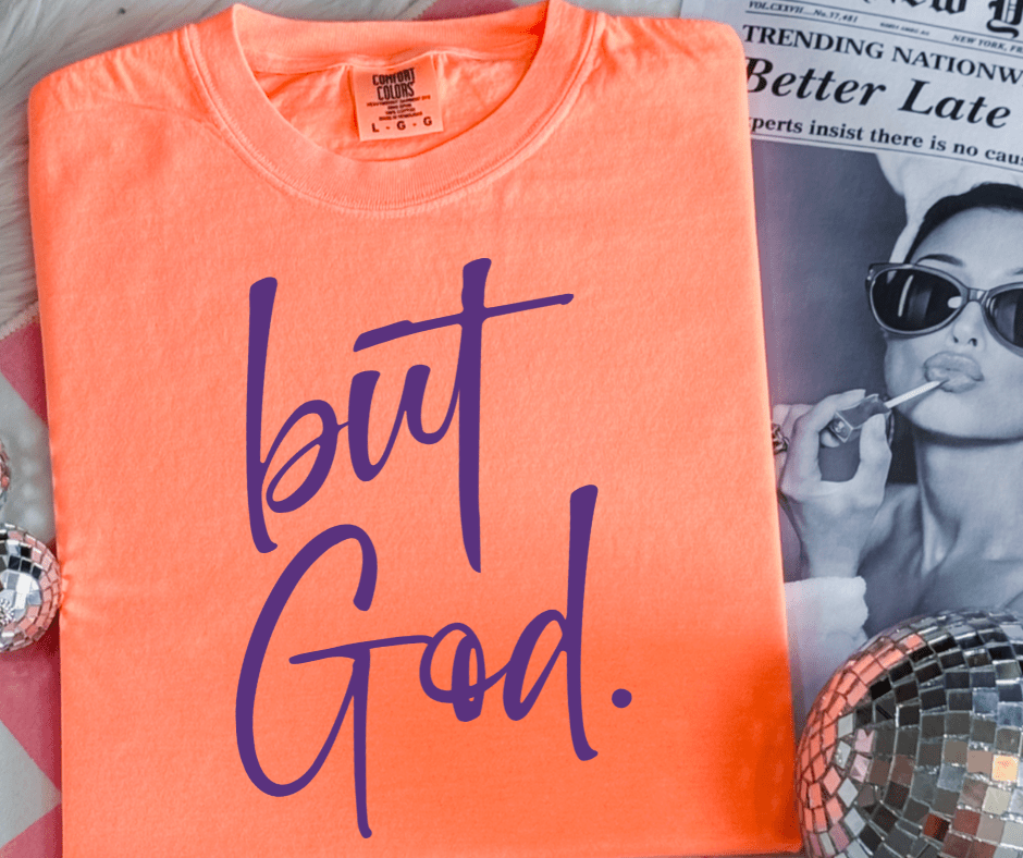 Purple but God. on Neon Orange Tee - Graphic Tee - The Red Rival