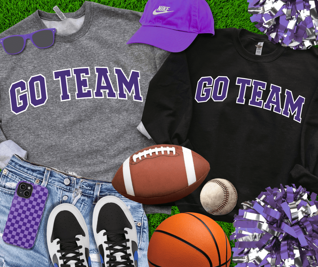 Purple Go Team Varsity Letters (Pick Your Color & Style) - Tees & Sweatshirts - The Red Rival