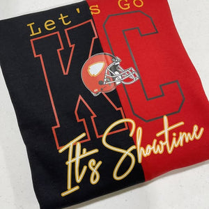 READY TO SHIP - Let's Go KC It's Showtime Split Black/Red Custom Crewneck (FINAL SALE) - Apparel & Accessories - The Red Rival