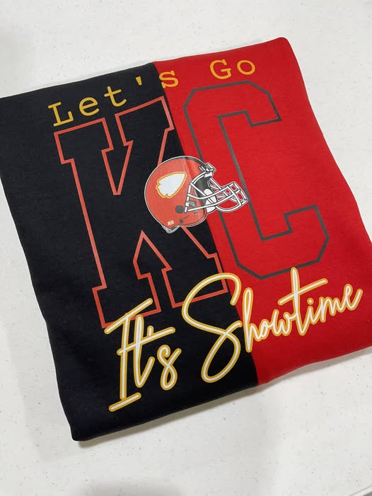 READY TO SHIP - Let's Go KC It's Showtime Split Black/Red Custom Crewneck (FINAL SALE) - Apparel & Accessories - The Red Rival