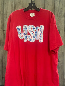 READY TO SHIP - Size: Adult 2X - USA Floral & Bow Red Tee - Apparel & Accessories - The Red Rival