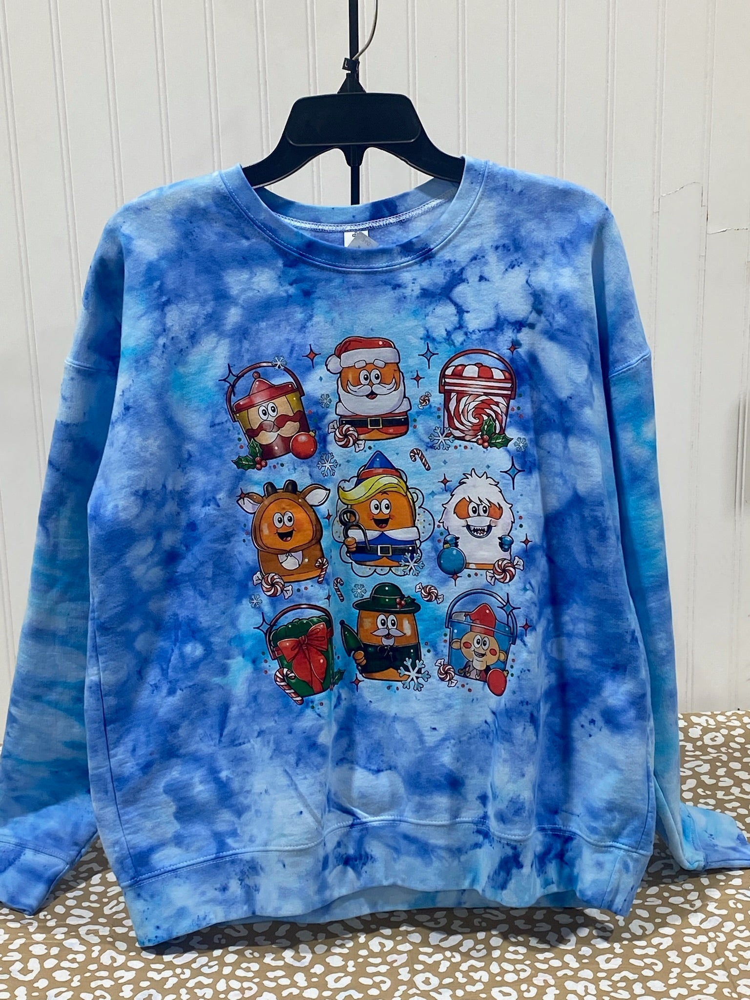 READY TO SHIP - Size: Adult L - Rudolph Characters on Blue Tie - Dye - Apparel & Accessories - The Red Rival