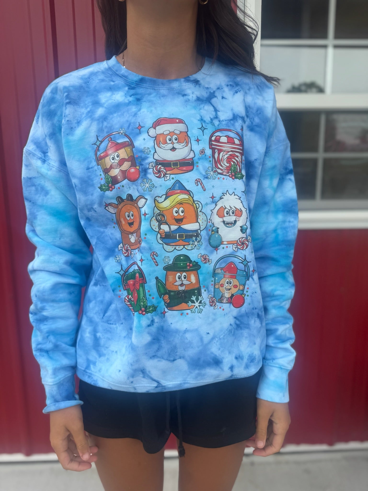 READY TO SHIP - Size: Adult L - Rudolph Characters on Blue Tie - Dye - Apparel & Accessories - The Red Rival