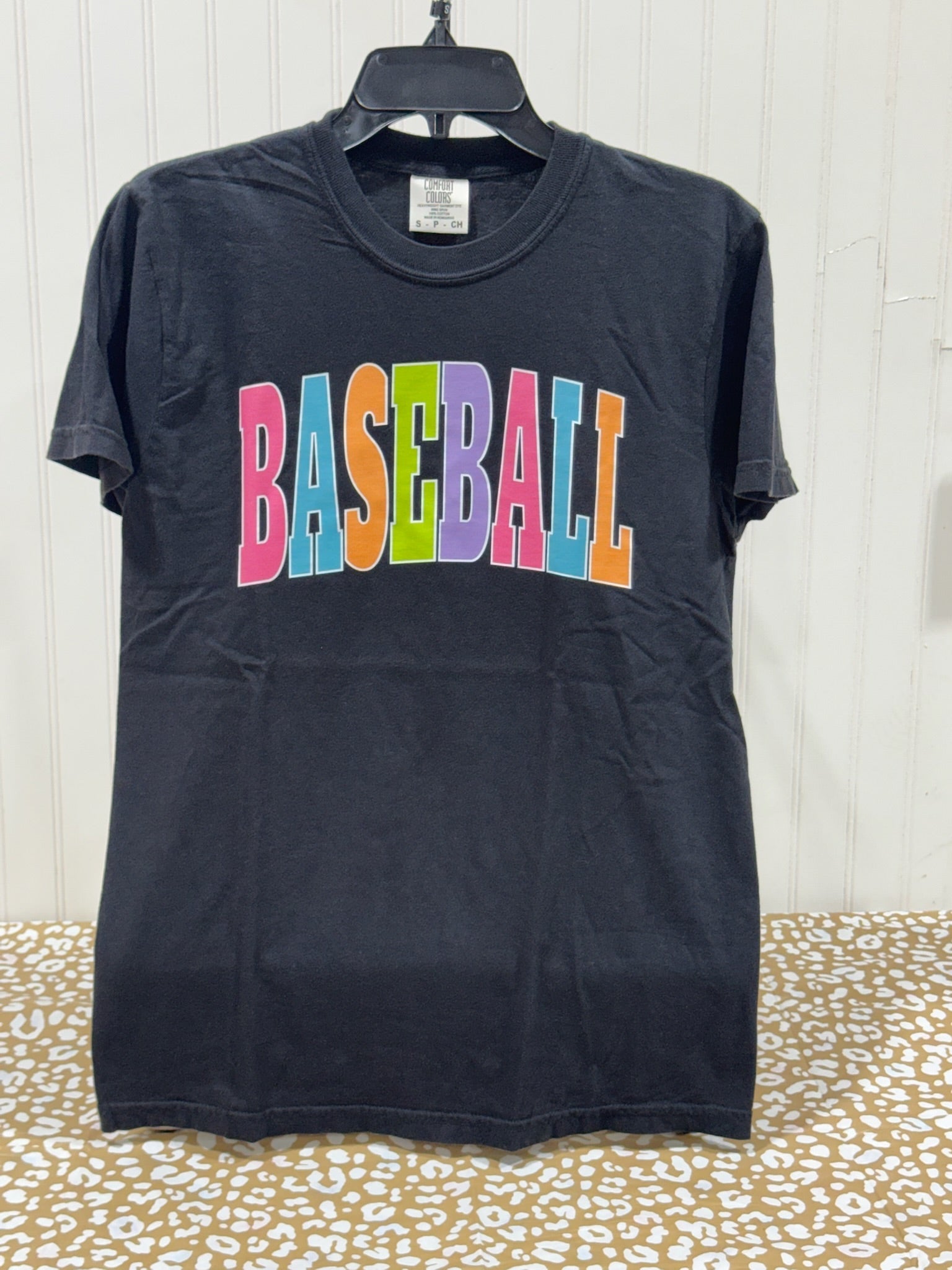 READY TO SHIP - Size: Adult S - Colorful Baseball Varsity letters - Black Tee - Apparel & Accessories - The Red Rival