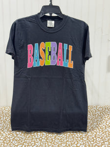 READY TO SHIP - Size: Adult S - Colorful Baseball Varsity letters - Black Tee - Apparel & Accessories - The Red Rival