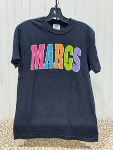 READY TO SHIP - Size: Adult S - Colorful Margs Varsity letters - Black Tee - Apparel & Accessories - The Red Rival