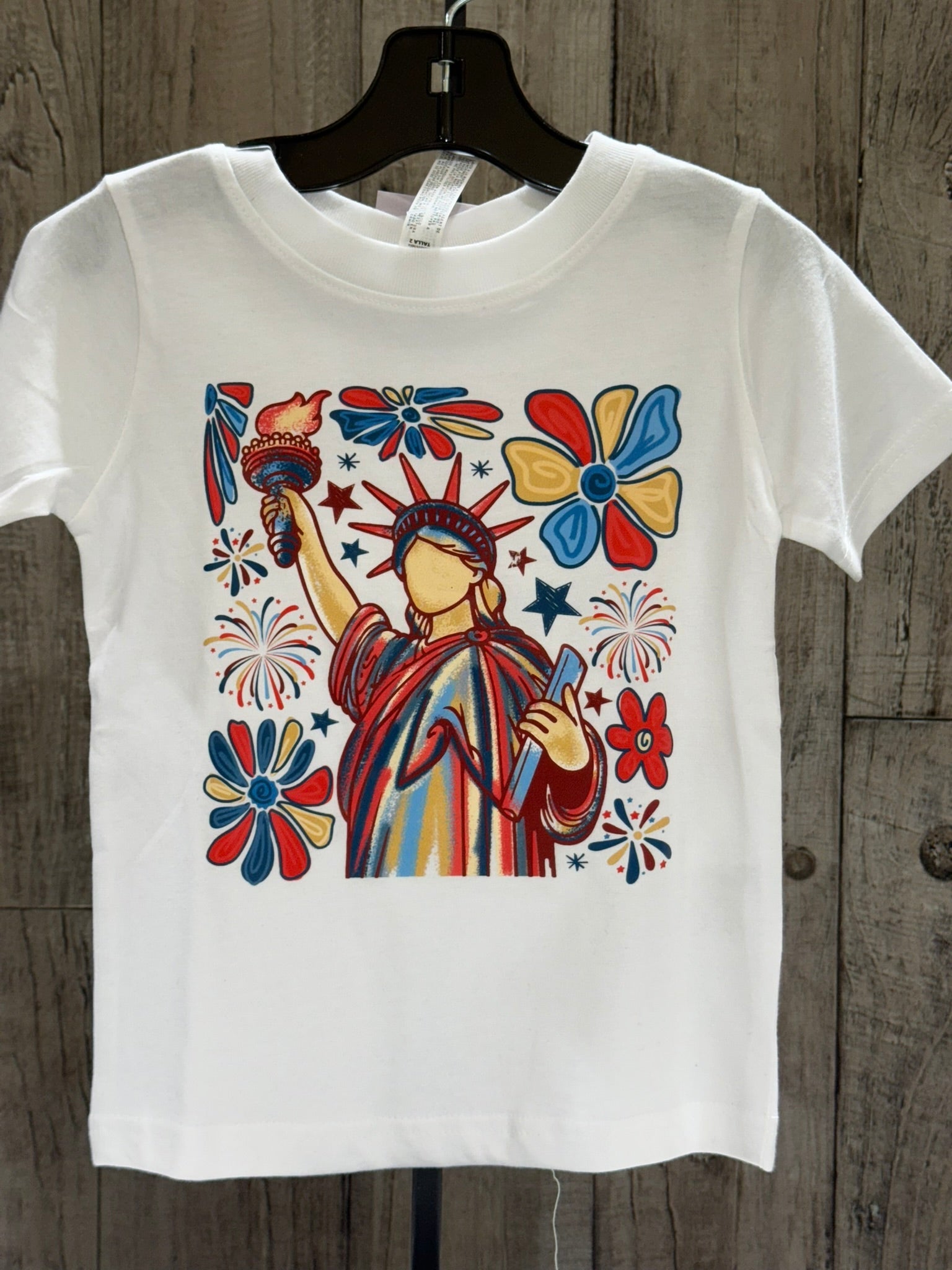 READY TO SHIP - Size:2T - Abstract Lady Liberty White Tee - Apparel & Accessories - The Red Rival